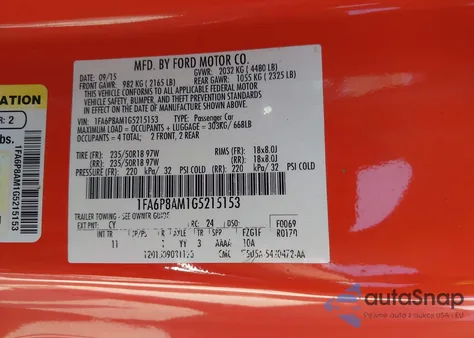 2016 Ford Mustang V6 from USA, damaged, VIN 1FA6P8AM1G5215153